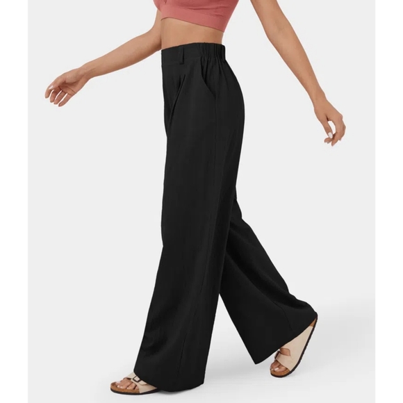 Halara High Waisted Plicated Side Pocket Wide Leg Flowy Solid Palazzo Pants - Picture 4 of 9
